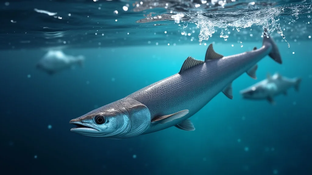 The image shows a modern fishing vessel using advanced sonar equipment for sustainable fishing updates.