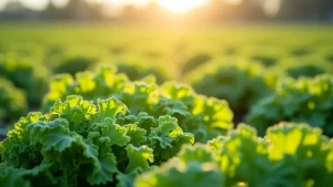 The image shows farmers tending a vibrant vegetable field, symbolizing government support for new agricultural ventures.